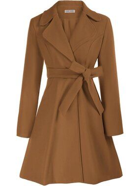 Women Caramel Notch Collar Long Sleeve Overcoat Fall Causal Winter Trench Coats